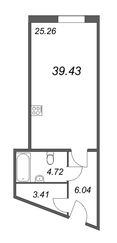 Квартира-студия, 41.89 м² - планировка, фото №1
