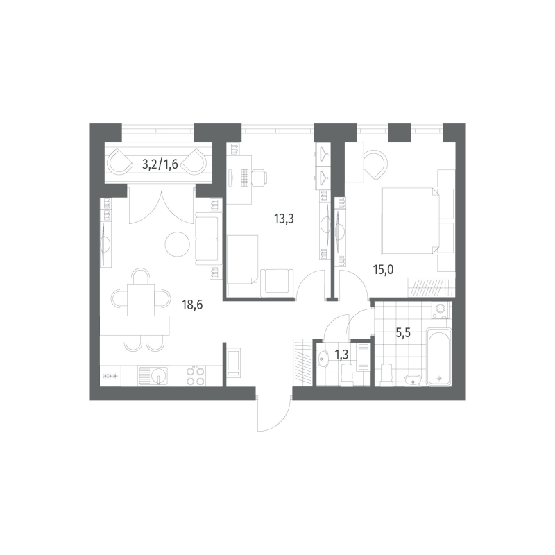 3-комнатная (Евро) квартира, 62.72 м² в ЖК "Наука" - планировка, фото №1