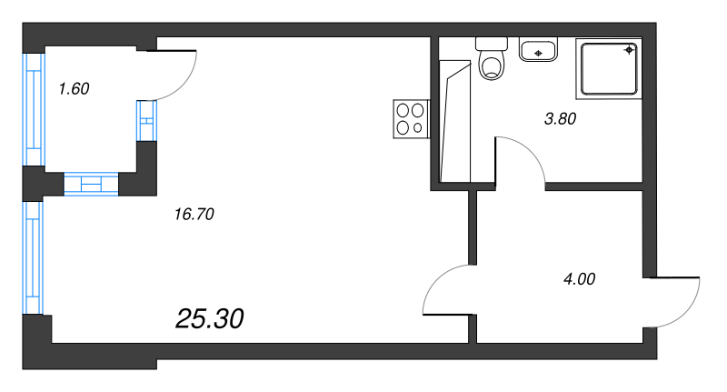 Квартира-студия, 25.6 м² в ЖК "Тайм Сквер" - планировка, фото №1