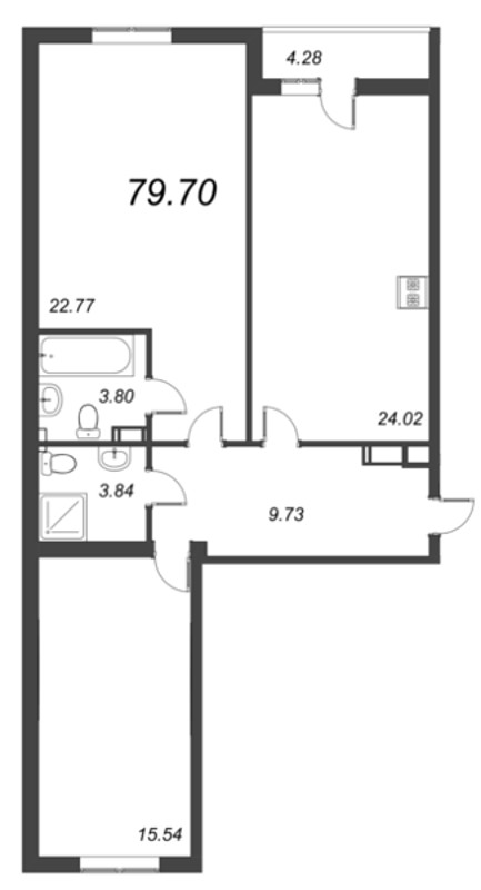 3-комнатная (Евро) квартира, 79.7 м² - планировка, фото №1