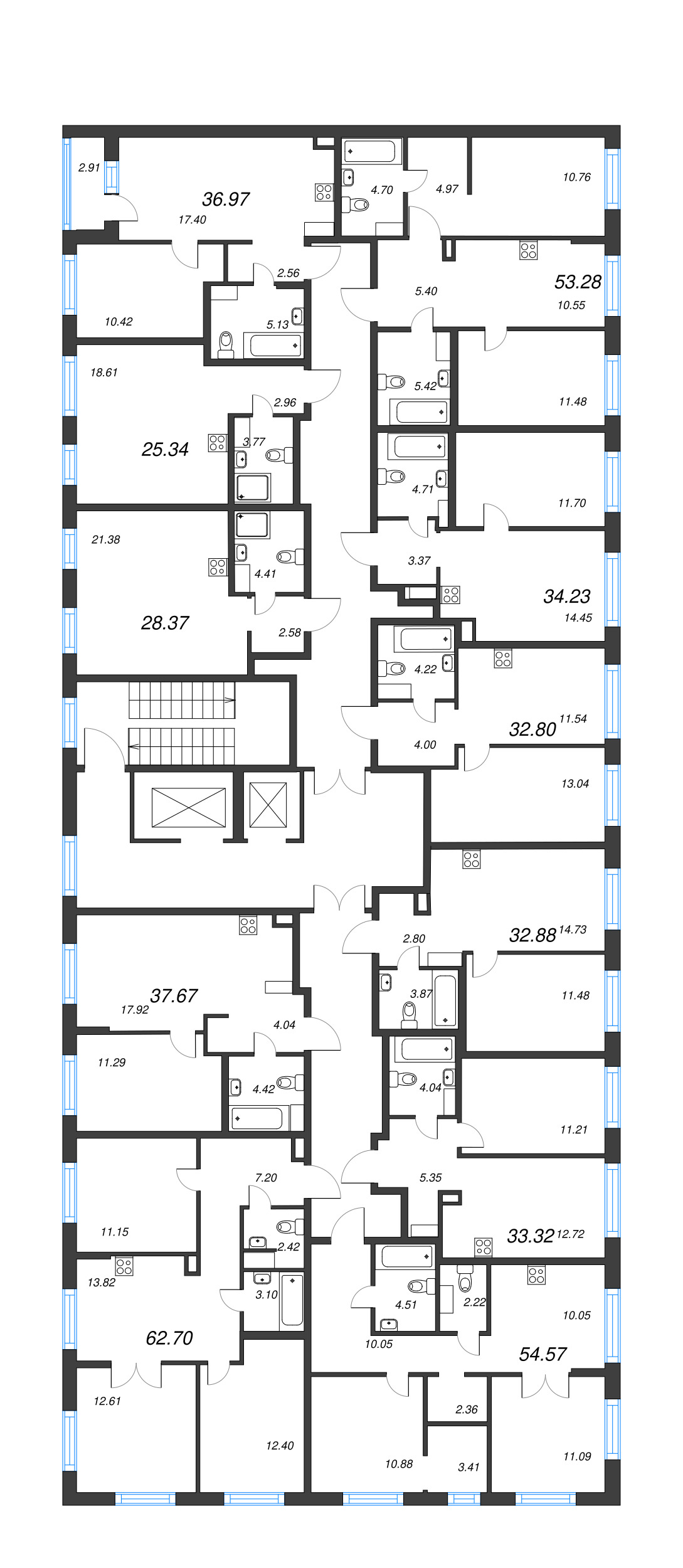 4-комнатная (Евро) квартира, 62.7 м² - планировка этажа