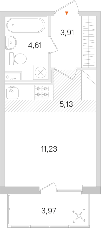 Квартира-студия, 24.88 м² в ЖК "Ясно.Янино" - планировка, фото №1