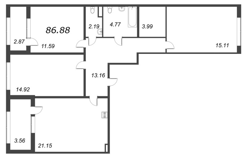 4-комнатная (Евро) квартира, 86.88 м² в ЖК "Б15" - планировка, фото №1