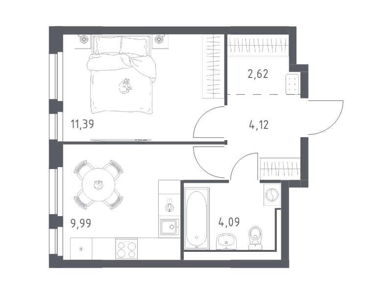 1-комнатная квартира, 32.21 м² в ЖК "Невская Долина" - планировка, фото №1
