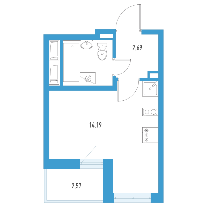 Квартира-студия, 21.5 м² в ЖК "Аэросити" - планировка, фото №1