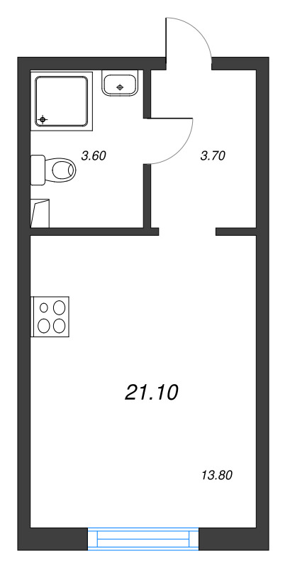 Квартира-студия, 21.1 м² в ЖК "Ручьи" - планировка, фото №1