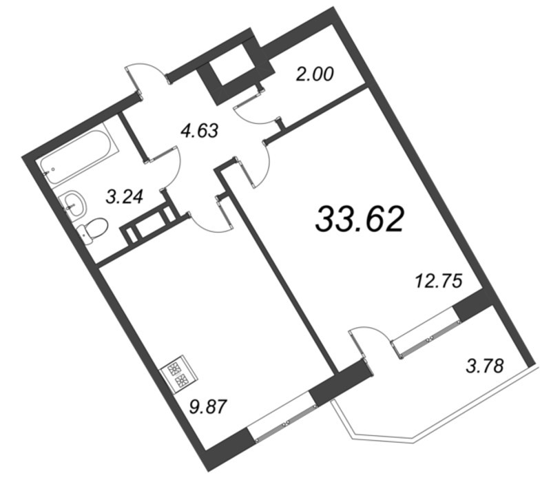 1-комнатная квартира, 33.62 м² в ЖК "Капральский" - планировка, фото №1