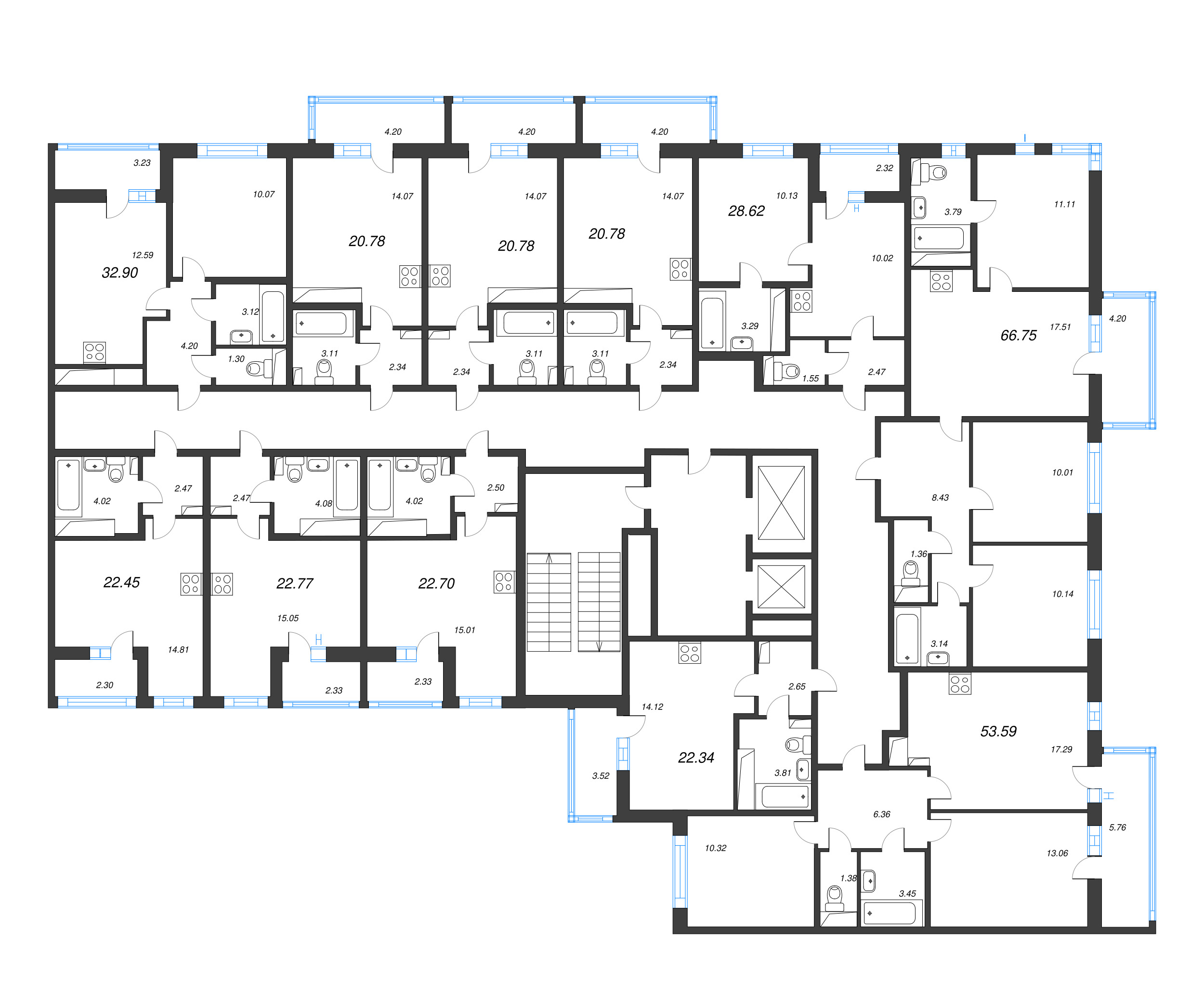 1-комнатная квартира, 32.9 м² - планировка этажа