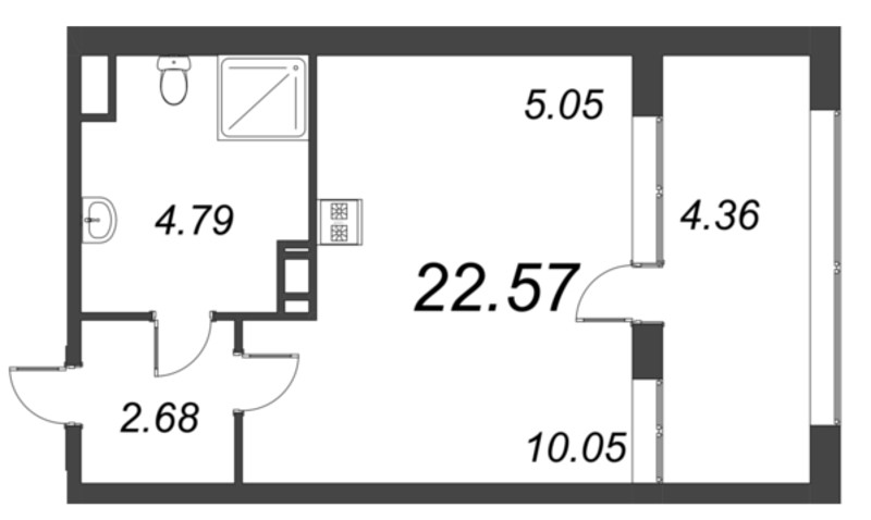 Квартира-студия, 22.57 м² в ЖК "Б15" - планировка, фото №1