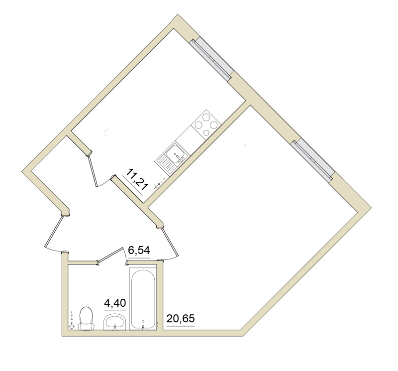 1-комнатная квартира, 42.3 м² в ЖК "Granholm Village" - планировка, фото №1