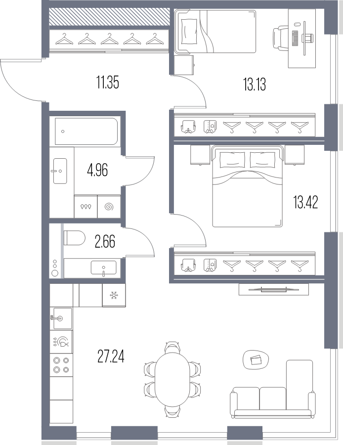 3-комнатная (Евро) квартира, 72.76 м² в ЖК "Легенда у моря" - планировка, фото №1