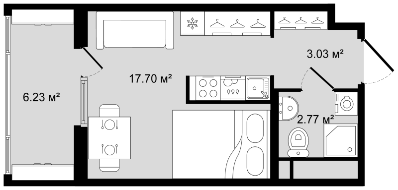 Квартира-студия, 26.62 м² в ЖК "Новгородская 8" - планировка, фото №1
