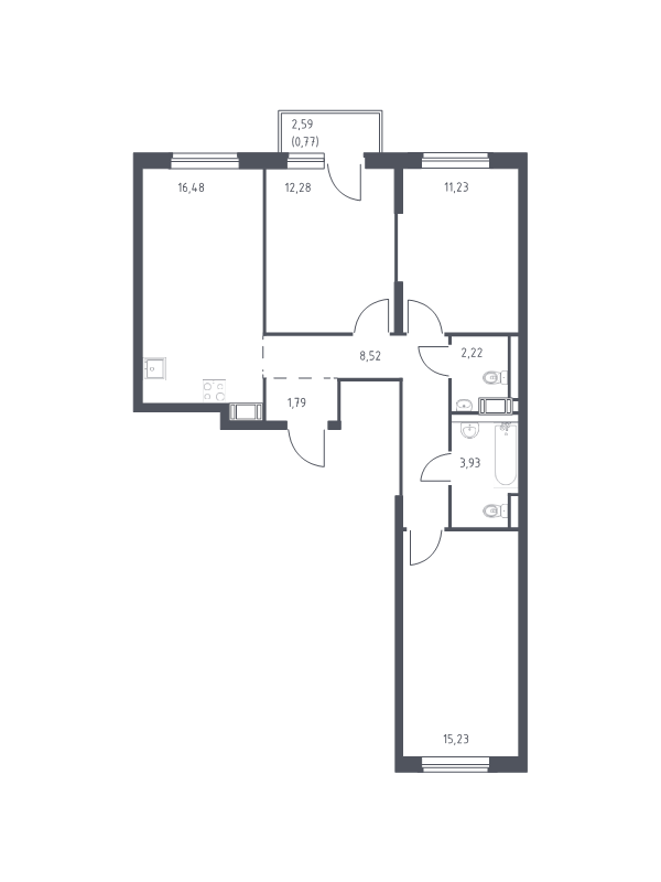 4-комнатная (Евро) квартира, 72.45 м² - планировка, фото №1