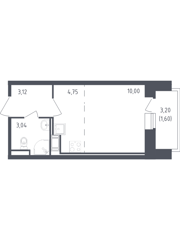 Квартира-студия, 22.51 м² - планировка, фото №1