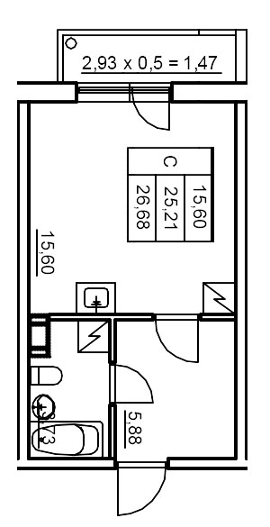 Квартира-студия, 26.96 м² в ЖК "Панорама Юкки" - планировка, фото №1