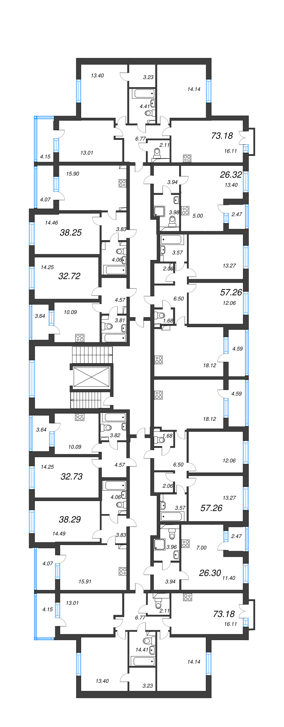 1-комнатная квартира, 32.72 м² в ЖК "Любоград" - планировка этажа