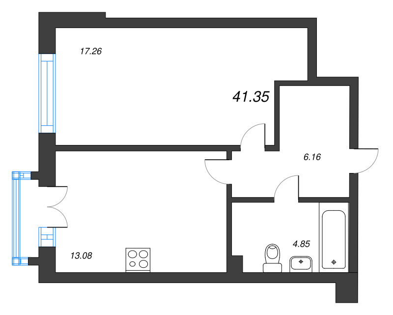 1-комнатная квартира, 41.35 м² в ЖК "Охтинские высоты" - планировка, фото №1