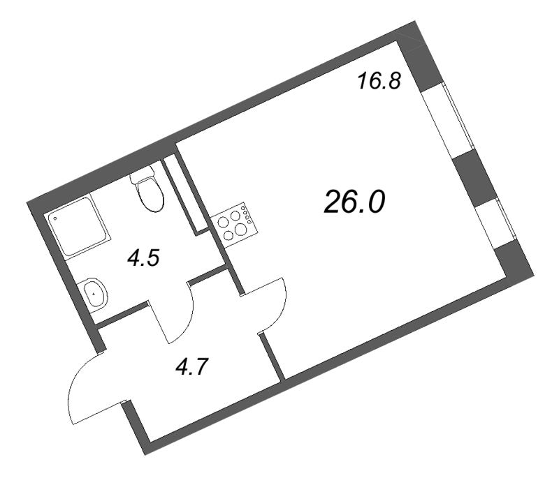 Квартира-студия, 26 м² в ЖК "Экография" - планировка, фото №1
