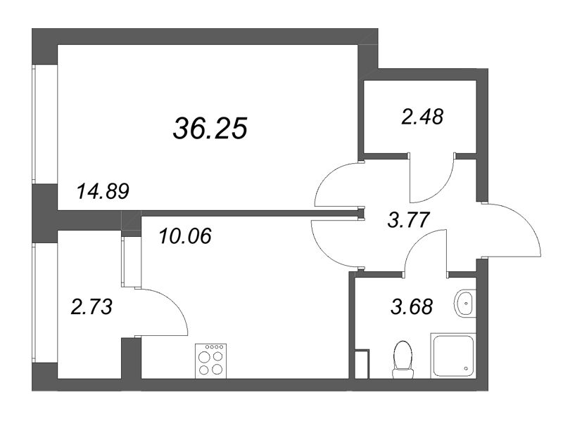 1-комнатная квартира, 36.25 м² в ЖК "Аурум" - планировка, фото №1