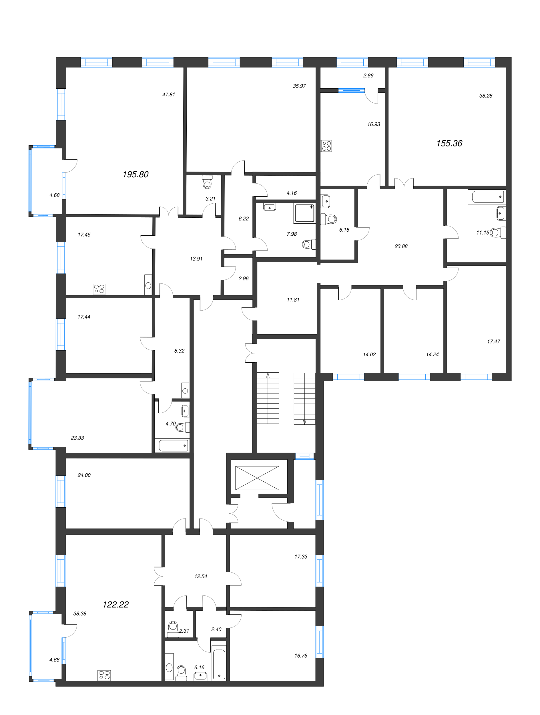 5-комнатная (Евро) квартира, 155.7 м² - планировка этажа