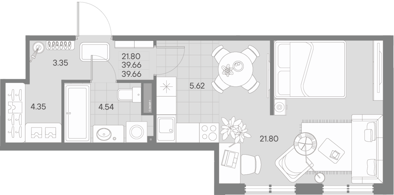 Квартира-студия, 38.8 м² - планировка, фото №1