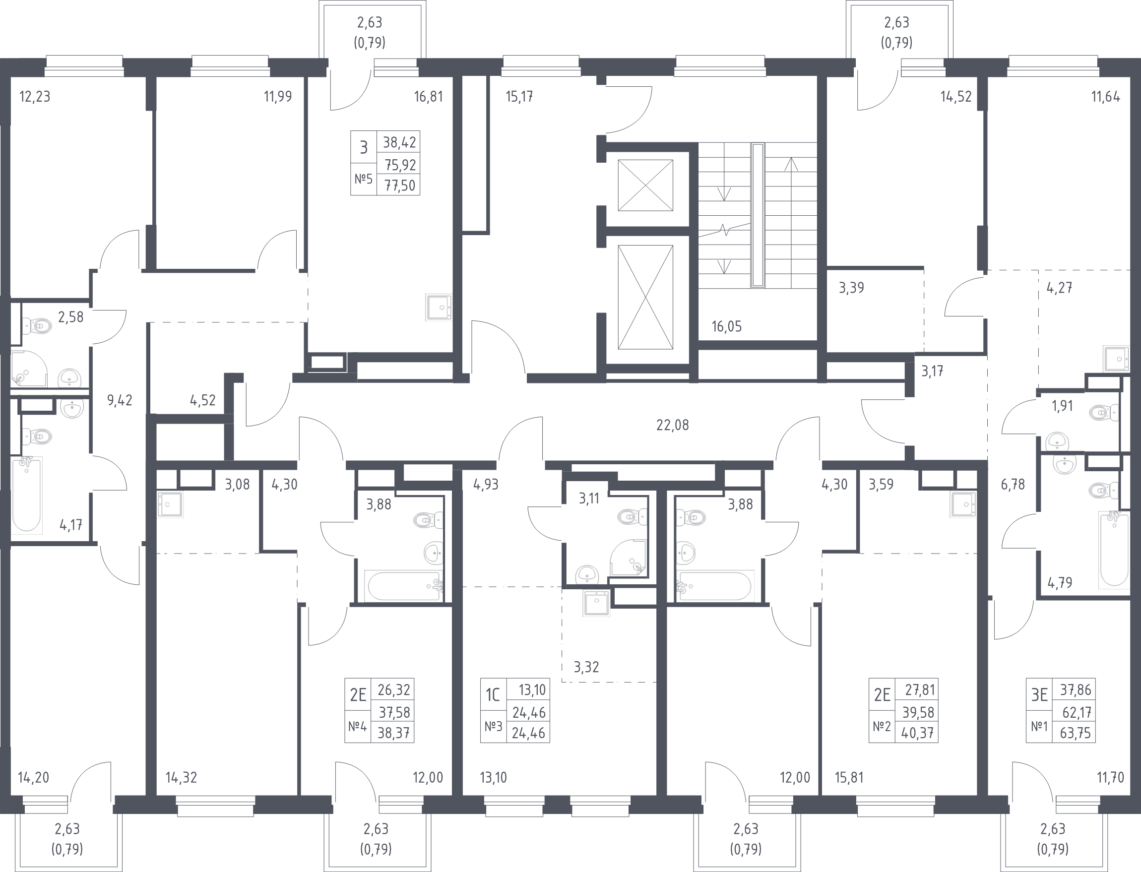 3-комнатная (Евро) квартира, 63.75 м² в ЖК "Новые Лаврики" - планировка этажа