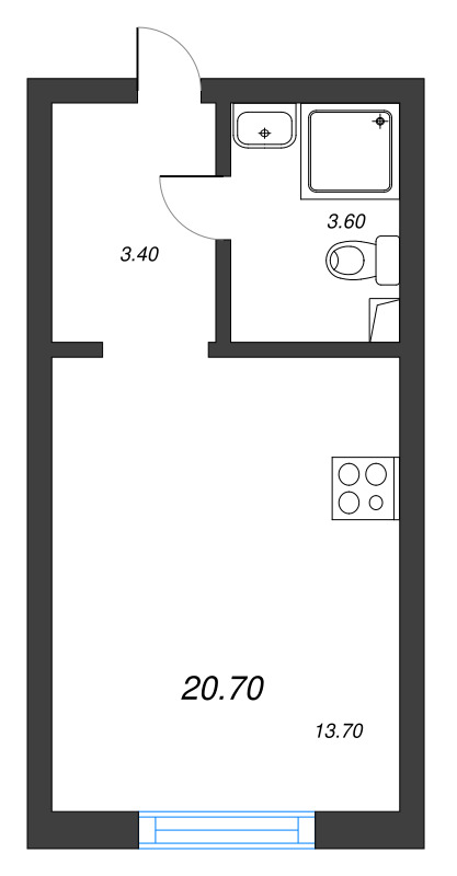 Квартира-студия, 20.7 м² в ЖК "Ручьи" - планировка, фото №1