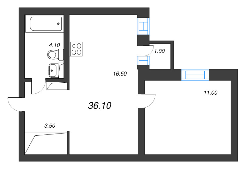 2-комнатная (Евро) квартира, 35.4 м² в ЖК "Эко Квартал Нега" - планировка, фото №1