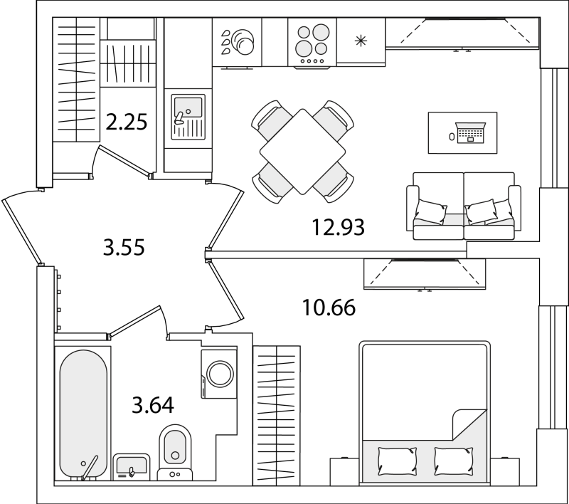 1-комнатная квартира, 33.03 м² в ЖК "Кинопарк" - планировка, фото №1