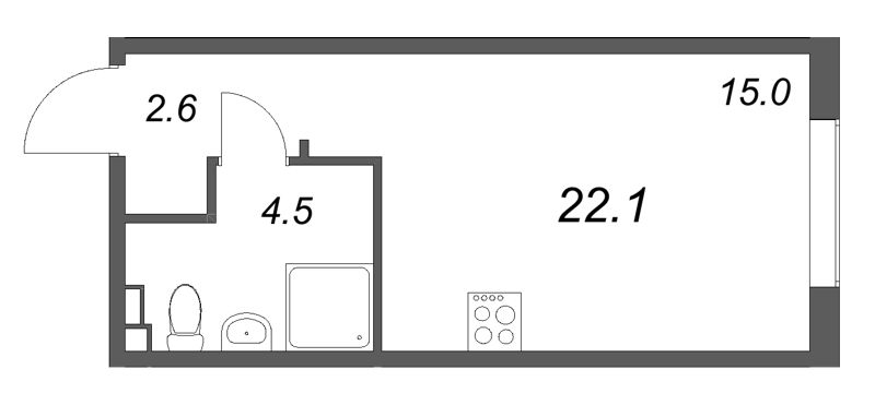 Квартира-студия, 22.1 м² в ЖК "Пулково Лейк" - планировка, фото №1