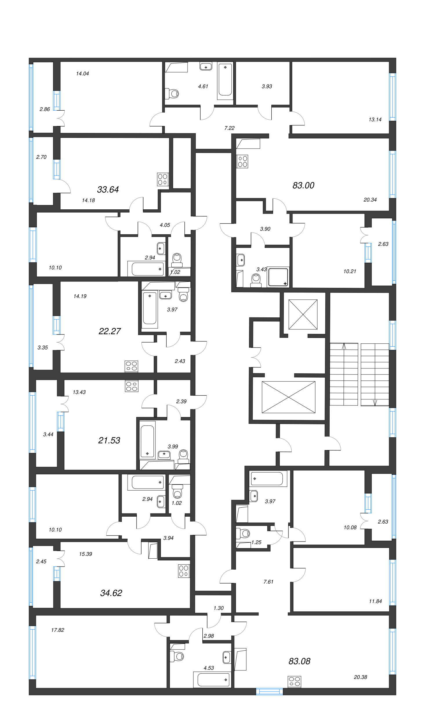 2-комнатная (Евро) квартира, 34.62 м² - планировка этажа