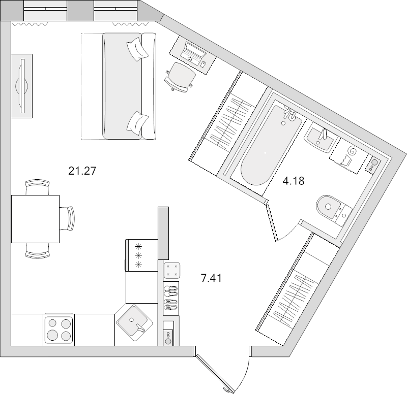 Квартира-студия, 32.86 м² в ЖК "Чёрная речка" - планировка, фото №1