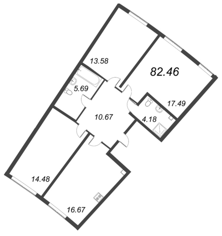 4-комнатная (Евро) квартира, 82.46 м² - планировка, фото №1