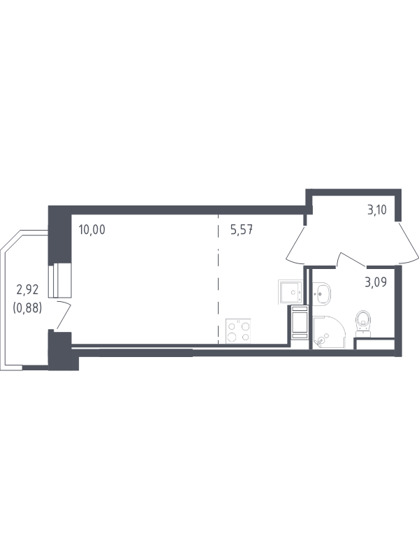 Квартира-студия, 22.64 м² в ЖК "Живи! В Рыбацком" - планировка, фото №1