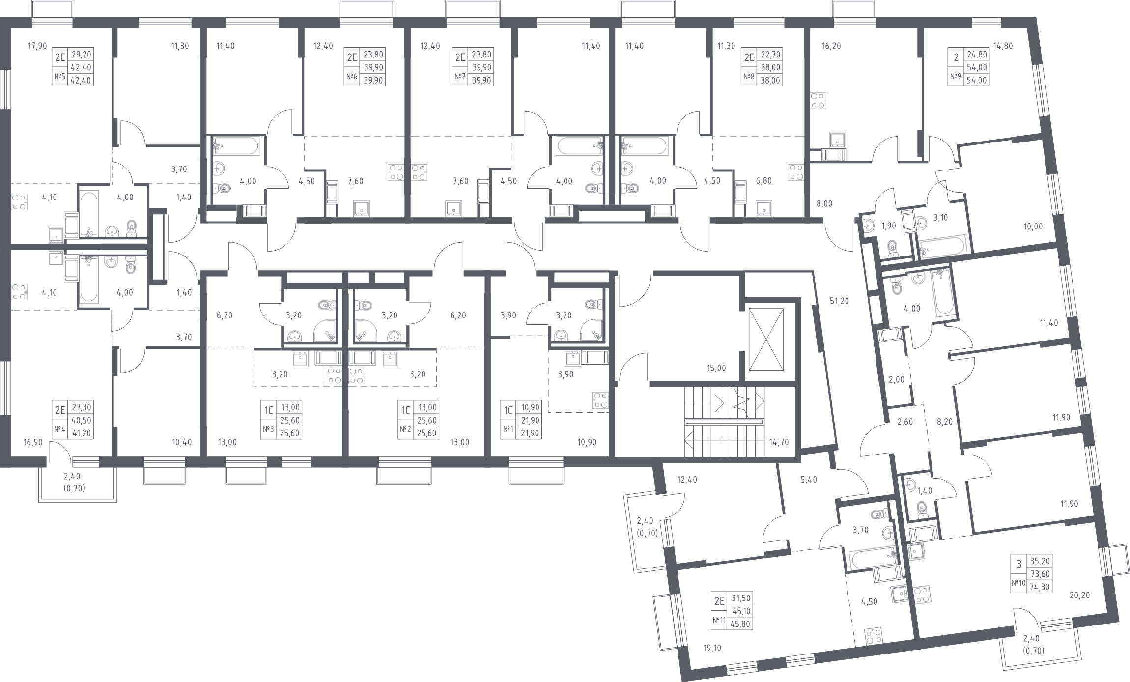 4-комнатная (Евро) квартира, 74.3 м² в ЖК "Курортный Квартал" - планировка этажа