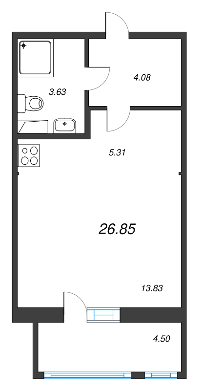 Квартира-студия, 28.2 м² - планировка, фото №1