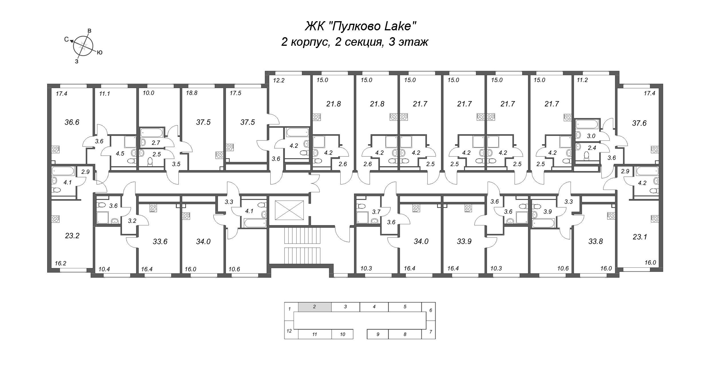 Квартира-студия, 21.7 м² в ЖК "Пулково Лейк" - планировка этажа