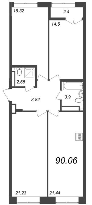 4-комнатная (Евро) квартира, 89.9 м² в ЖК "Neva Residence" - планировка, фото №1