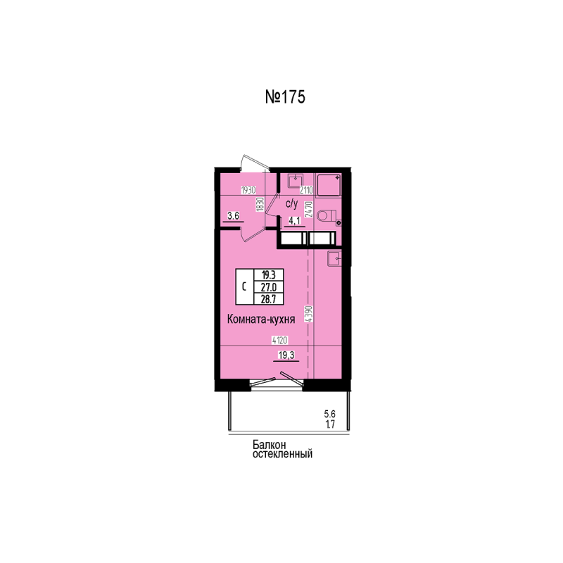 Квартира-студия, 28.7 м² в ЖК "ПРАГМА СИТИ" - планировка, фото №1
