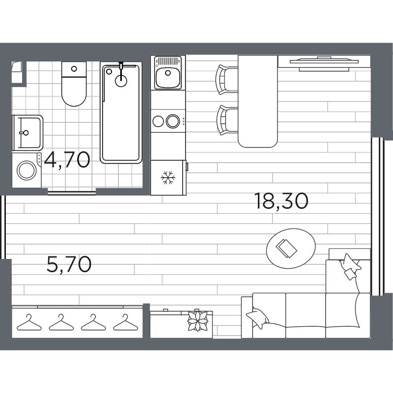 Квартира-студия, 28.7 м² в ЖК "PLUS Пулковский" - планировка, фото №1