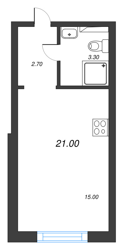 Квартира-студия, 21 м² в ЖК "Зеркальный ручей" - планировка, фото №1