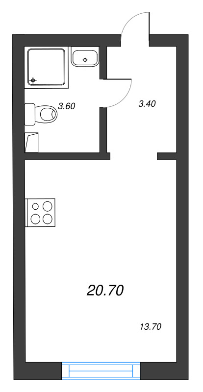 Квартира-студия, 20.7 м² в ЖК "Ручьи" - планировка, фото №1