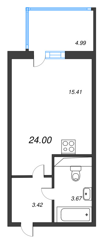 Квартира-студия, 24 м² в ЖК "Аквилон Stories" - планировка, фото №1