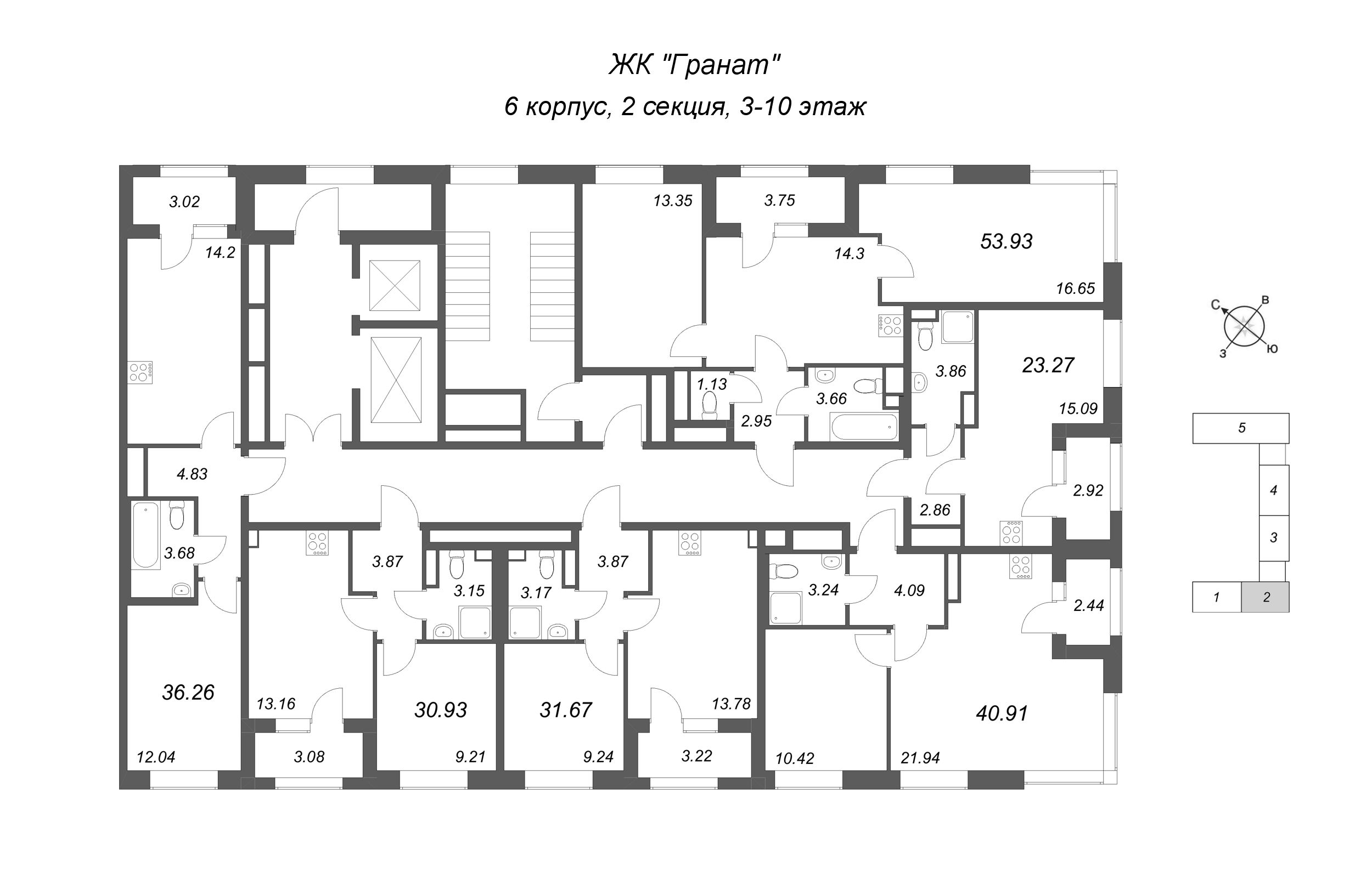 Квартира-студия, 23.27 м² в ЖК "Гранат" - планировка этажа