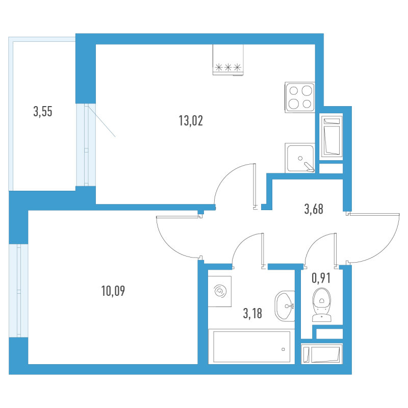 1-комнатная квартира, 32.66 м² в ЖК "Аэросити" - планировка, фото №1