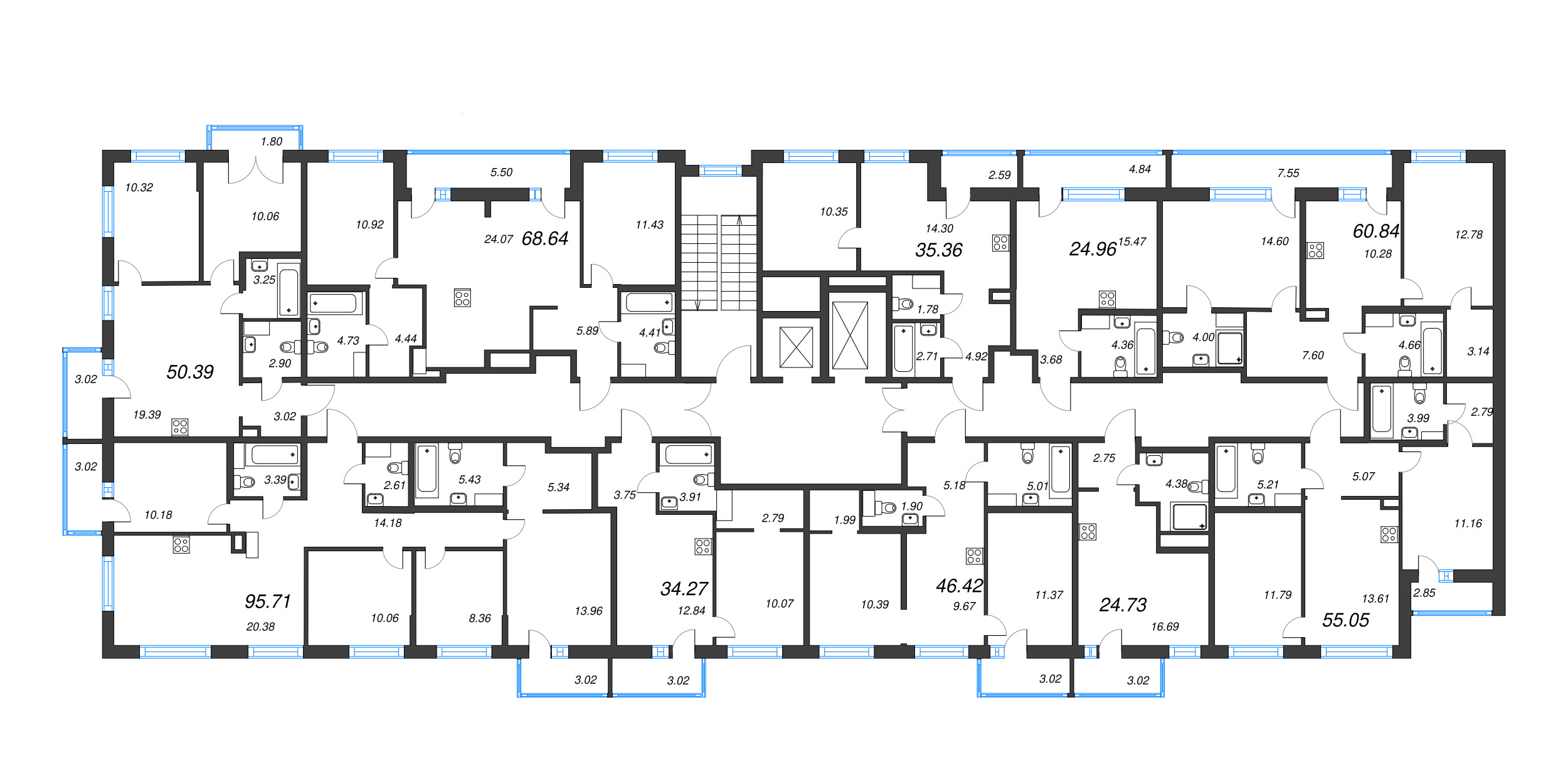 5-комнатная (Евро) квартира, 95.71 м² - планировка этажа