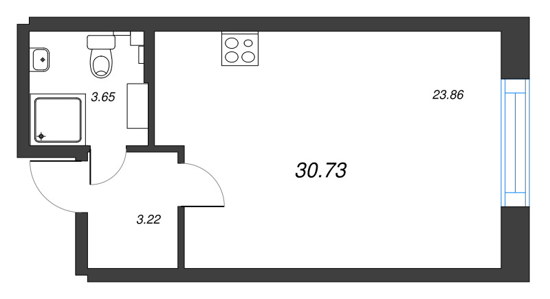 Квартира-студия, 30.73 м² в ЖК "БелАрт" - планировка, фото №1