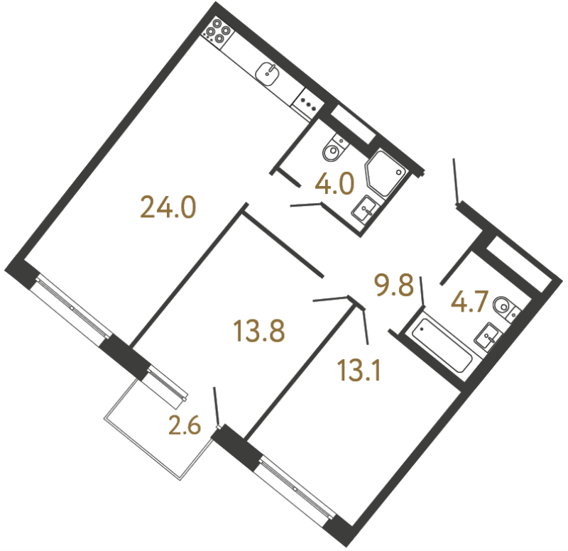 3-комнатная (Евро) квартира, 69.4 м² в ЖК "Цвет Зеленогорска" - планировка, фото №1