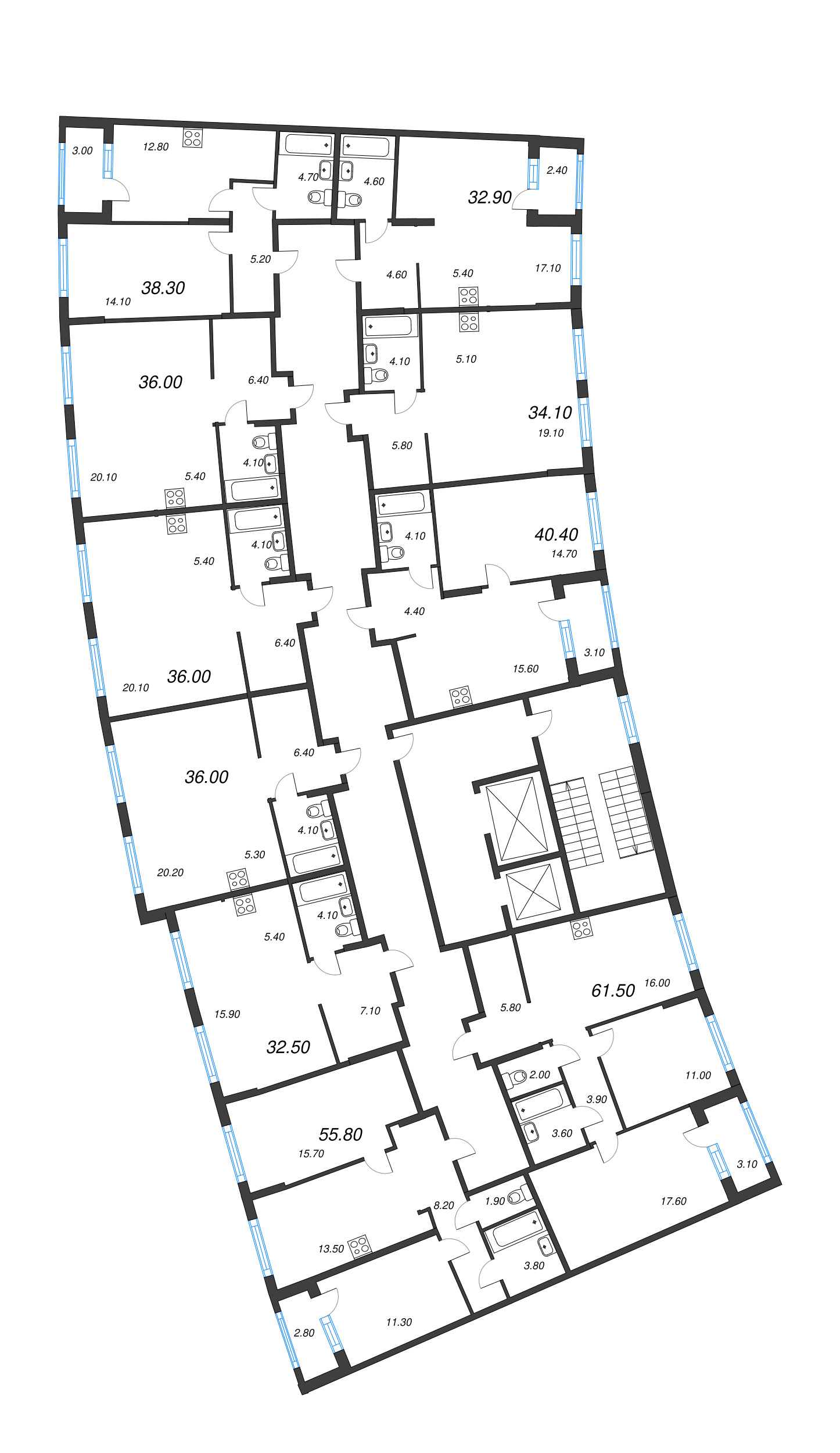 Квартира-студия, 34.1 м² в ЖК "Ягодное Река Парк" - планировка этажа