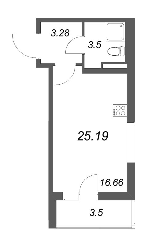 Квартира-студия, 25.19 м² в ЖК "Новая история" - планировка, фото №1